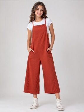 Women’s XS Rust Cotton Wide Leg Overall Jumpsuit Romper